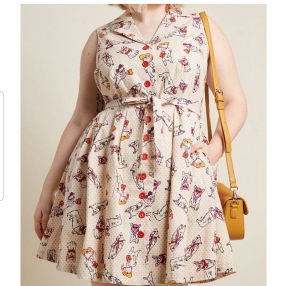 Modcloth Cream and Red Patterned Dress